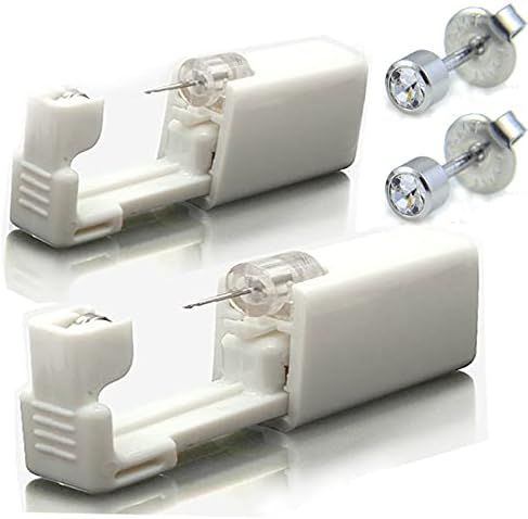 Ear Piercing Gun,2 Pack Self Ear Piercing Gun Disposable Self Ear Piercing Gun Kit Safety Ear Piercing Gun Kit Tool Ear Stud Gun with Alcohol Pad and With Earrings (4mm white crystal) …