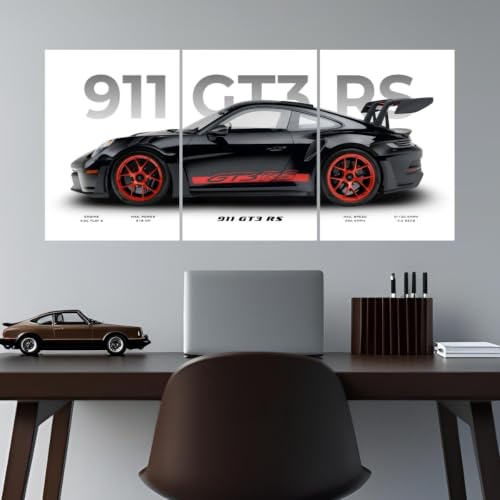 Image of Funk You Store Porche 911 GT3 RS Poster Split Design Car Posters | 3 A3 Sized Cars Poster for Wall | Large Size (89 x 42 cm) Porche Wall Decor | 911 Car Posters for Room | Supercar (B 048)