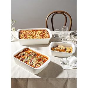 Le tauci deep casserole dishes for oven 137×96 ceramic baking dish set with roasting racks large lasagna pans with handles rectangular bakeware as gift white 46qt30qt16qt set of 3  urban country home decor