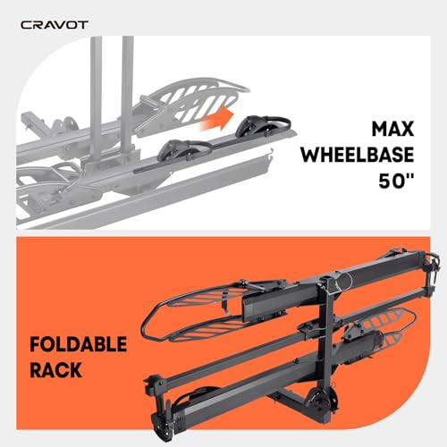 Image of CRAVOT CyberRack E2 EBike Rack with Ramp for 2 EBikes,200lbs Capacity | Ebike Carrier Foldable Platform Mount, Up to 5-inch Fat Tire Bicycle for 2'' Receiver Cars Trucks SUVs Minivans Trailer