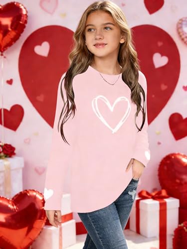 Image of Girls Valentines Day Shirt：Cute Heart Graphic Long Sleeve Tee Tops 6-14y