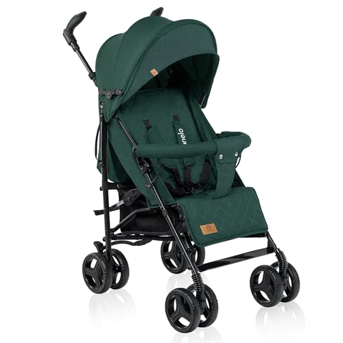 LIONELO Irma Passeggino Leggero e pieghevole per bambini da 6 mesi fino a 3 anni Compatto con schienale regolabile, Posizione sdraiata, Cinture 5punti, Coprigambe, Zanzariera Cappottina XXL GREEN