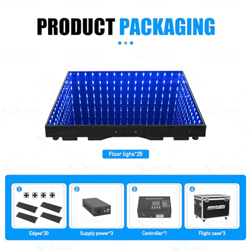 Moka SFX Dance Floor Stage Light,LED 3D Infinity Mirror Wired Portable Illuminated LED Dance Floor Panels for Stage Wedding Dance Show Event (25pieces)
