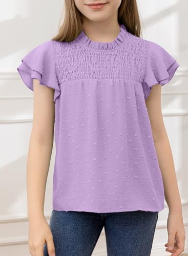 Image of bilbean Girls Elegant Polked Swiss Dot Long Sleeve Shirts Tops 6-15 Years