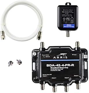 Arris 4-Port Bi-Directional Cable TV, OTA, Satellite HDTV Amplifier Splitter Signal Booster with Passive Return And Coax Cable Package - cableTVamps®
