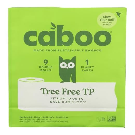 Caboo Tree Free Bamboo Toilet Paper, Plastic Free, Eco Friendly, Septic Safe, Biodegradable Bath Tissue with Soft, Quick Dissolving 2 Ply Sheets (300 Sheets Per Roll, 9 Double Rolls)