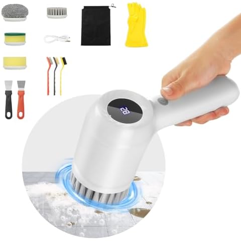 Electric Spin Scrubber, Power Scrubber for Cleaning Kitchen, Bathroom, Window, Sink.Cordless Cleaning Brush with 5 Replaceable Brush Heads, Comes with cleaning kit and storage bag Cover