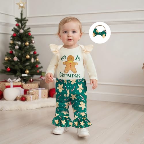 Newborn Baby Girl Clothes Cute Long Sleeve Romper Flare Pants Bowknot Headband 3Pcs Set My First Christmas Outfit4