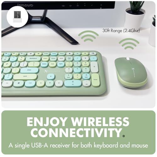 X9 Green Keyboard and Mouse Combo - 2.4G Wireless Connectivity - Transform Your Space with a Cute Wireless Keyboard and Mouse Retro Set - Colorful Keyboard and Mouse - Aesthetic Keyboard - Thumbnail 3