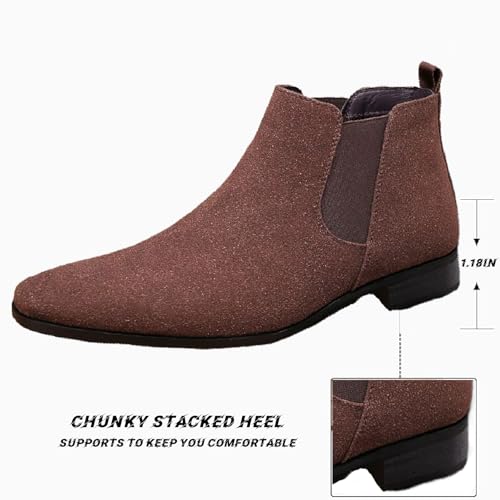 Men'S Suede Chunky Low Heel Chelsea Boots Classic Comfort Pointed Toe Slip On Anti-Slip Formal Business Low Heel Ankle Boots with Side Elastic Panels4