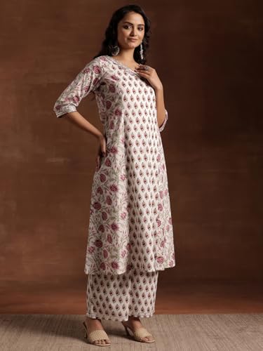 Image of Libas Printed Cotton A-Line Kurta With Palazzo
