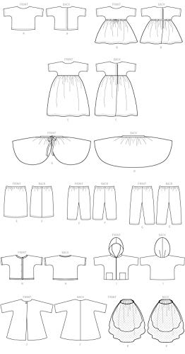 Butterick Patterns Retro Fashion 18" Doll Clothes Dress, Overskirt, Skirt, Pants, Jacket, and Coat Sewing Patterns