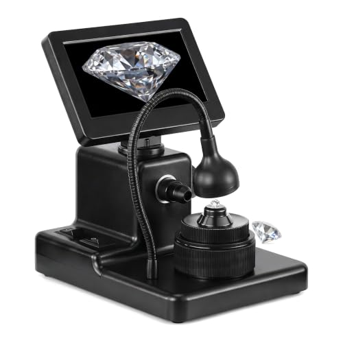 WHOOLEFUN Przeglądarka diamentowych napisów, mikroskop cyfrowy 50-1000x, regulacja ostrości 10-40 mm, z oświetleniem wypełniającym LED, do testowania diamentów, oglądania pasów i identyfikacji