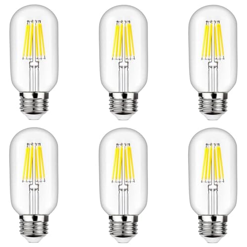 ZFQ Edison Bulb T45, 6W LED, Cold White 6500K, 60W Incandescent Equivalent, Screw E27 Base, Vintage Decorative Light Bulb (6-Pack, Non-Dimmable)