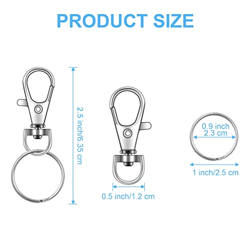 104PCS Swivel Snap Hooks with Key Rings, Metal Lobster Claw Clasp, Keychain Rings for Crafts(Silver, 1.37inch(36mm) - Thumbnail 2