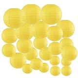 Just Artifacts Decorative Round Chinese Paper Lanterns 24pcs Assorted Sizes (Color: Lemon Yellow)