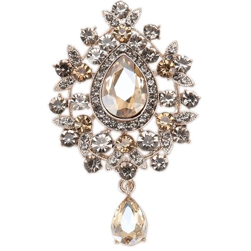 Brosche pin Kristall, Qiwenr Brosche Kristall Strass, Strass Blume Brosche, Stilvoll und Elegant, Geeignet für Kleider, Pullover und Jackendekorationen (Champagner303)