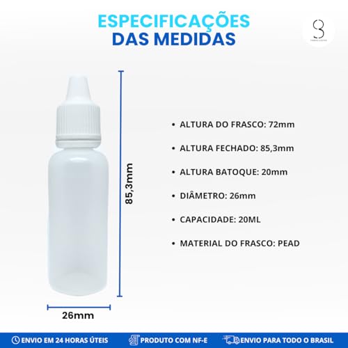 Kit com 5 Frasquinhos 20ml Conta Gotas com Lacre Plástico