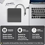 ROOFULL External CD/DVD Drive for Laptop, USB 3.0 & USB-C Portable CD/DVD-RW Player Reader Writer Burner, Optical Disc Drive for Windows 11/10 PC, Mac, MacBook & Linux Computer - Image 4