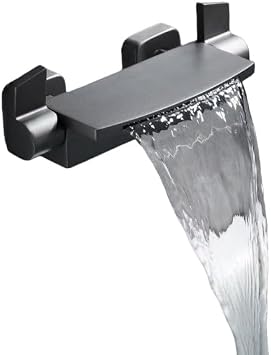 Waterfall Tub Faucet Wall Mounted Brass Double Handle Hot and Cold Mixing Bathroom Faucet Silver Silver Gray