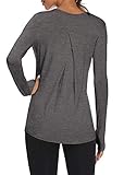 Mippo Womens Workout Athletic Yoga Long Sleeve Shirts Gym Pilates Clothes Long Tunic Tops with Thumb Holes Heather Gray S