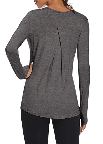 Mippo Womens Long Sleeve Shirts Activewear Tops Workout Athletic Yoga Sweatshirts Long Sleeve Running Shirts Fitness Exercise Clothes for Women Heather Gray S