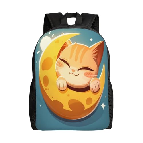 Waterproof Backpack Cat Moon Sleeping 16Inch Unisex Backpack Gym Casual Daypack for Women Men Gift
