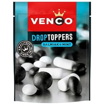 Venco Droptoppers Salmiak & Mint I Black & White Hard Mint Licorice Blend I 225g 7.93 ounce