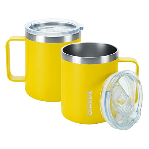 Image of BJPKPK 2PCS Insulated Coffee Mug with Lid, 14oz Stainless Steel Tumbler | Travel Coffee Mug with Handle, Vacuum Insulated Tumbler Cup for Camping, Office, Home, BPA Free Lid, Hot & Cold