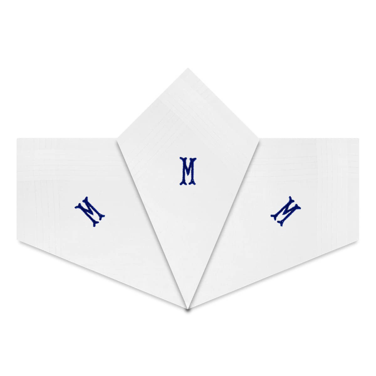 Warwick & Vance Unisex M 3 Pack Of Ens/Gentlemens White Satin Bordered Handkerchiefs With Blue Embroidered Initials, Letter