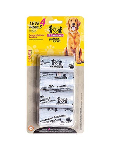 Sacola Higiênica Coletora Sanremo para Cães, Leve 4 Pague 3, 4L
