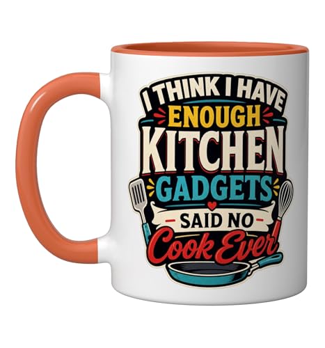 Kitchen Gadgets Cook Chef Foodie Baking Humor Ceramic Mug, Orange/White