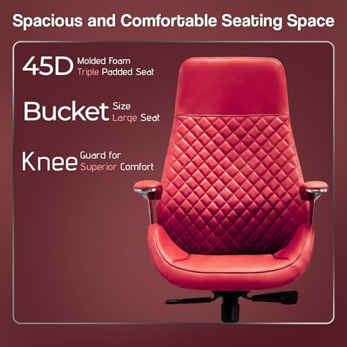 Image of Kepler Brooks Premium Executive Office Chair | Ergonomic High Back Leatherette Chair with Quilted Design, Adjustable Height & Multi Lock Recliner Tilt | Heavy-Duty Metal Base | Maroon