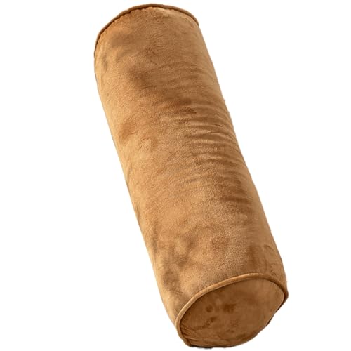 JORTUIO Almohada Cervical Cilíndrica, Cojin Cilíndrico del Cuello Terciopelo,50x17cm Multifuncional Cojines Rulo Reposacabezas, Extraíble,para Lumbar,Rodillas,Dormir/Hogar/Oficina(Caramel)