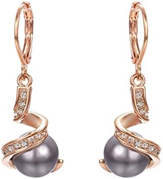 Yoursfs Gray Pearl Leverback Earrings For Women 18K Gold Plated Drop Dangle Earring Fashion Jewelry