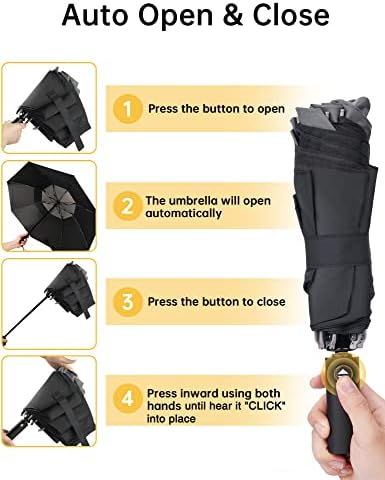 Amazon Brand - Eono Umbrella Windproof Strong, Travel Umbrella with Double Canopy Vented, 16 Fiberglass Ribs, Automatic Open/Close, Compact Folding Inverted Umbrella for Heavy Rain - Men and Women