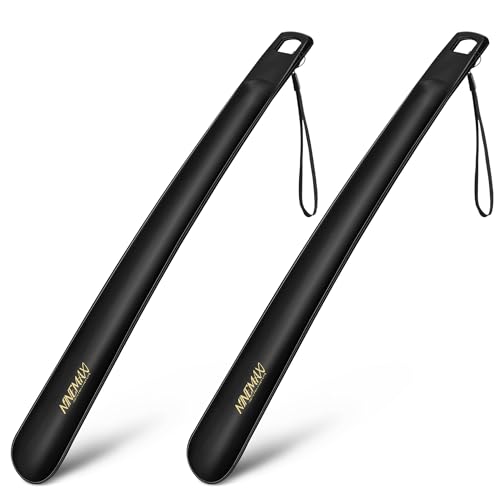 NINEMAX Plastic Shoe Horn Long Handle 16.5Inch, Long Shoehorn Sturdy for Senior Men Women with Hook(Pack of 2)