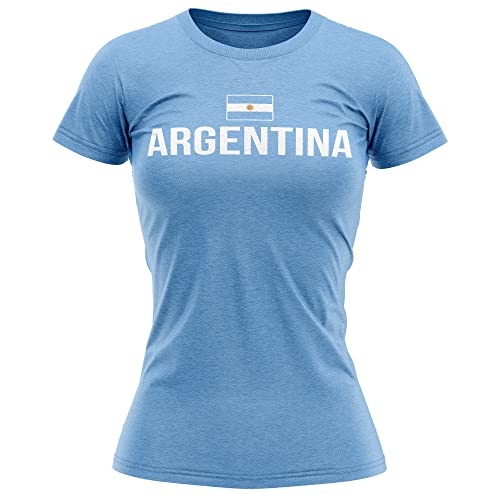 Image of Argentina Flag Womens T Shirt, Argentina Football Supporters, Argentina Fans Gift idea for Her, Argentina Country Flag Top, Sky Blue Football Tee, M, Sky Blue