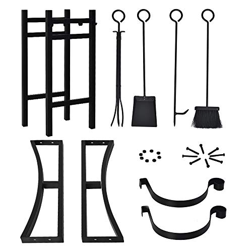Firewood Rack Indoor Outdoor w/ 4 Tools, 3ft Log Rack Fire Wood Holders Storage Carrier by Patio Guarder, Heavy Duty Steel Log Holder with Kindling Holder for Backyard Garden Firepit Fireplace, Black