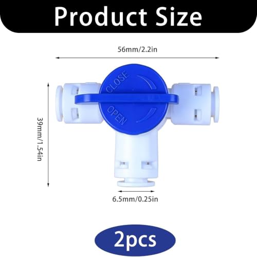 2-Pack Auto Top Off 1/4 Inch Three-Way Valve Water System Adapters, Two Faucets with 6 Blue Rings, Quick-Connect Push-to-Connect Plastic Pipe Fitting for Reverse Osmosis RODI Water Processing System