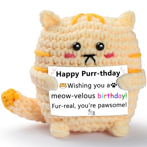 YWQZBHEMO A Little Birthday Cat to You - Crochet Positive Gifts, Funny Handmade Knitted Emotional Positive Cat - Happy Birthday
