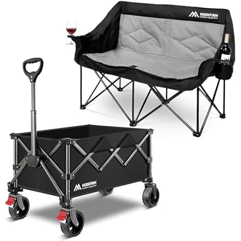Huskfirm Compact Camping Chair & Collapsible Wagon Cart with Wheels Foldable Oversized Loveseat Wagon Cart for Camping Cover