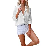 NOCIDEN Chemise en Lin et Coton de Couleur Unie,Chemisier Chic Femme,Chemise Longue Femme,Tee Shirt Femme Manches Longues,Top Femme éléGant,Tee Shirt Femme Pas Cher(Blanc,L)