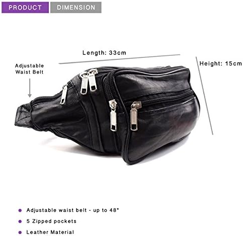 Leather Waist Bag Bum Bag Travel Pouch Pack 5 zips