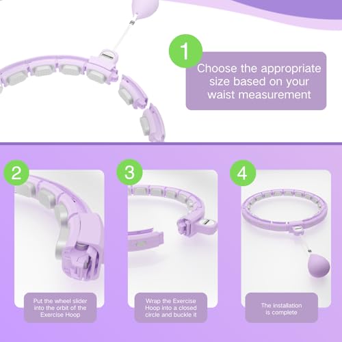 Infinity Hoop Smart Silent Weighted for Adults - Adjustable 30-50 Inch Exercise Hoop for Women's Weight Loss & Workout - Detachable Fitness Ring with Massage Balls, Belly Fat Burner Equipment (Purple) - Thumbnail 3