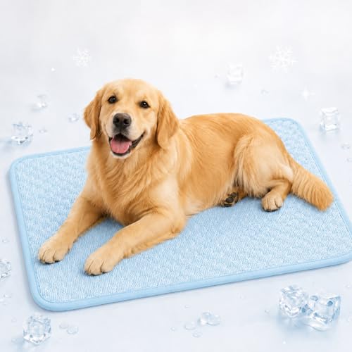 Topzywlc Dog Cooling Mat, Washable Cooling Mat for Dogs & Cats, Soft 3D Massage Bumps Pet Cool Mat with Non-slip Mesh Bottom, Ice-Silk Polyester Material Summer Pet Sleeping Mat (Blue, XL)