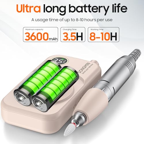Professional Nail Drill 35000 RPM,SONGMIN Portable Cordless Efile with Bits Kit for Acrylic Nails Gel Polishing Removing,Rechargeable Electric Nail File Machine for Manicure,Pedicure Salon Home,Pink - Image 5