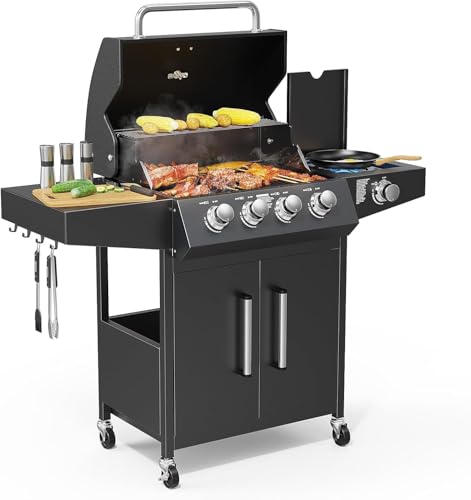 Outopee 4+1 Burner Propane Gas Barbecue Grill with Side Burner Wheels