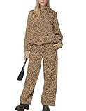 Lauweion Cheetah Print Sweat Set for Women’s Oversized Hoodies and Wide Leg Sweatpants Casual 2 Piece Outfits Tracksuit