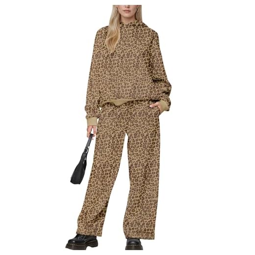 Lauweion Cheetah Print Sweat Set for Women’s Oversized Hoodies and Wide Leg Sweatpants Casual 2 Piece Outfits Tracksuit
